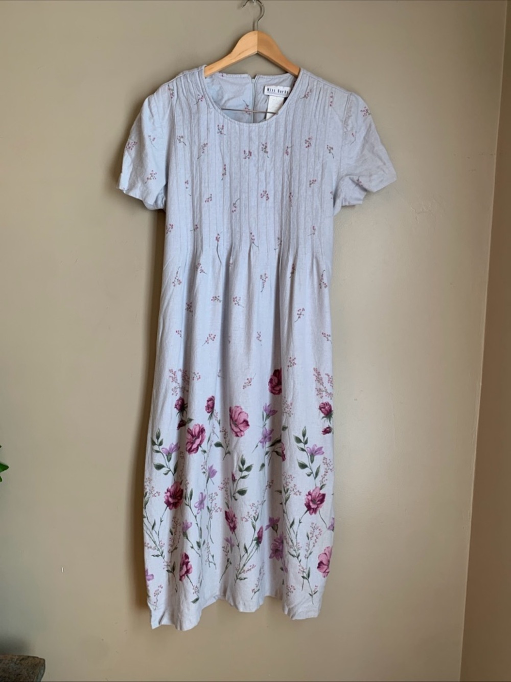 Miss Dorby Dress Blue Purple Floral Print Linen Blend Midi Maxi Conservative